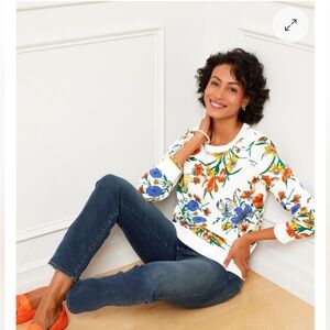 🌼Talbots Botanical Floral Crewneck Sweatshirt | White Multi | Petite Small (P/S)